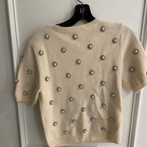 Alice and Olivia cream cropped sweater with jewel accents